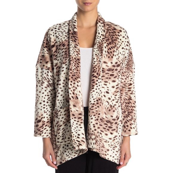 NWT Nordstrom N Natori Fleece Leopard Print Robe - Picture 2 of 3